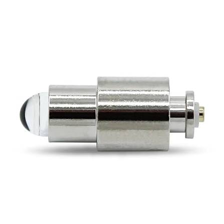 Silver replacement bulb with a clear lens dome, side view